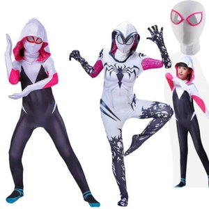 Kids Girls Ghost Spider Stacy Gwen Boys Cosplay Costume Jumpsuit Fancy Dress Set - Picture 1 of 19