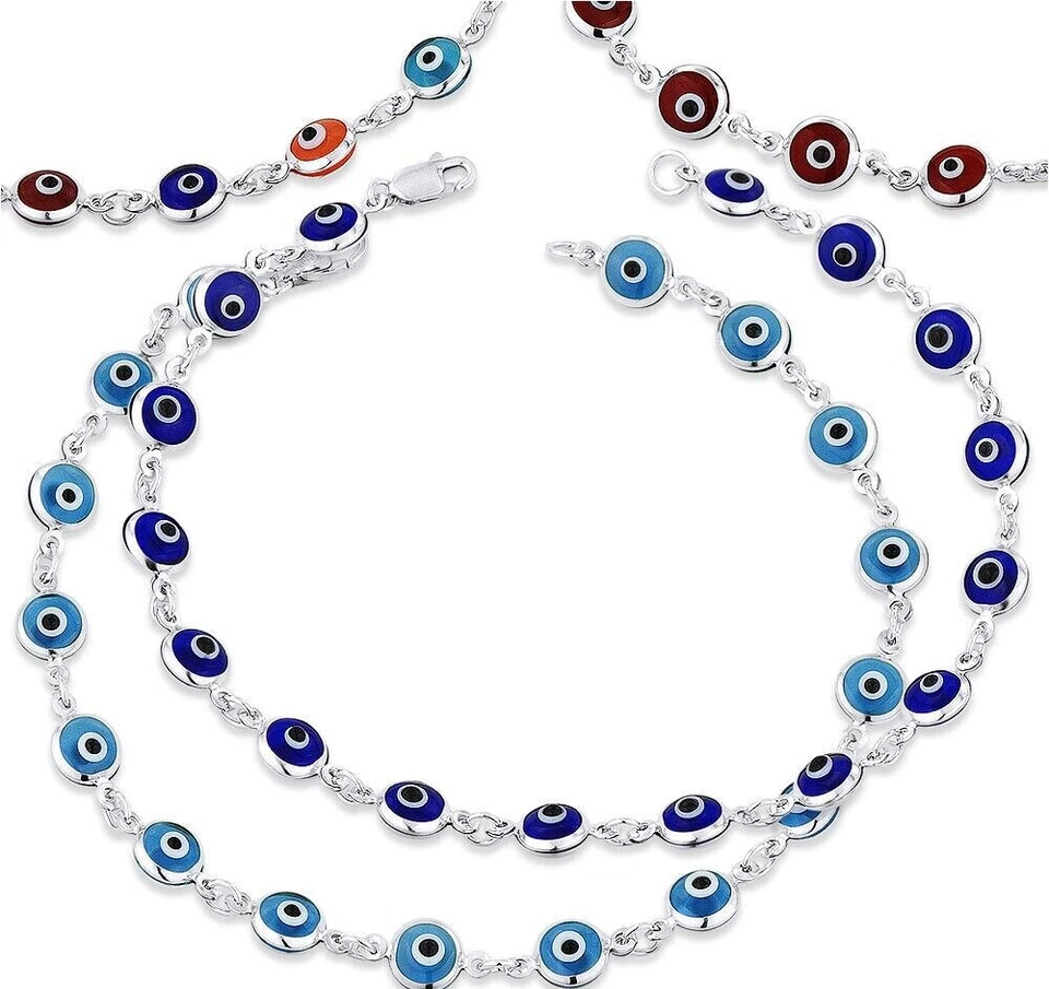 Solid 14k White Gold Turkish Evil Eye Protection Luck Kabbalah Charm Bracelets - Image 1 of 1