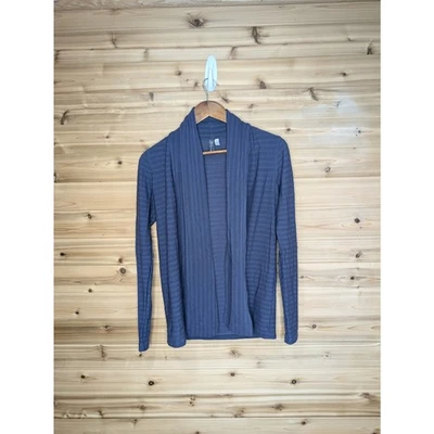 Suéter Ibex Mujer Pequeño Azul Acanalado Abierto Cárdigan Lana  Foto 1 de 4