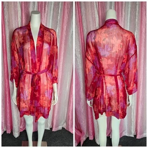 Victoria’s Secret Sheer Red Floral Tie Robe Kimono Size One Size - Picture 1 of 7