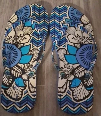 Vera Bladley Womens Flip Flops Blue Bayou Pattern Size 7/8 Preowned In Good... - Image 1 of 4