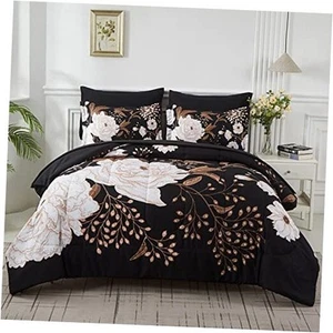 7 Piece Bed in a Bag Queen Comforter Set Botanical Floral Bedding Set,White - Picture 1 of 7