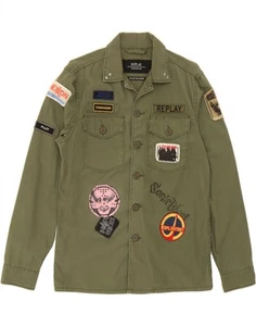 Camisa gráfica militar REPLAY para hombre mediana verde algodón DB41 - Imagen 1 de 4