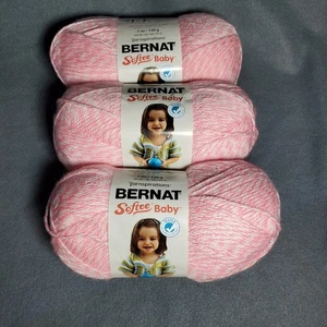 Bernat Softee Baby Yarn 3 Skeins Pink White Acrylic Knitting Crochet - Picture 1 of 2