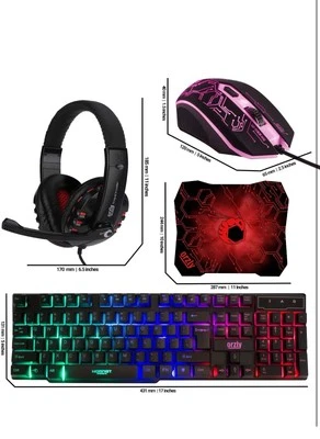 BUNDLE - Gaming Keyboard Mouse Headset Combo,USB Wired Crack Backlit Keyboard - Image 1 of 4