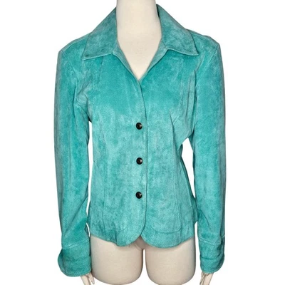 Chaqueta Blazer Chaqueta Cuero Gamuza Turquesa Botón Delantero Para Mujer Talla L Foto 1 de 4