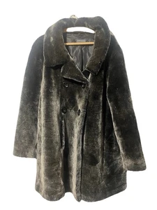Abrigo de piel tejida gris plata talla 48 Adagio doble fila de botones muy cálido piel falsa - Imagen 1 de 9