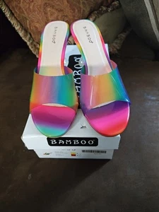 Bambus holografische hohe Plateau-Slipper Disco Damengröße 8 - Bild 1 von 11