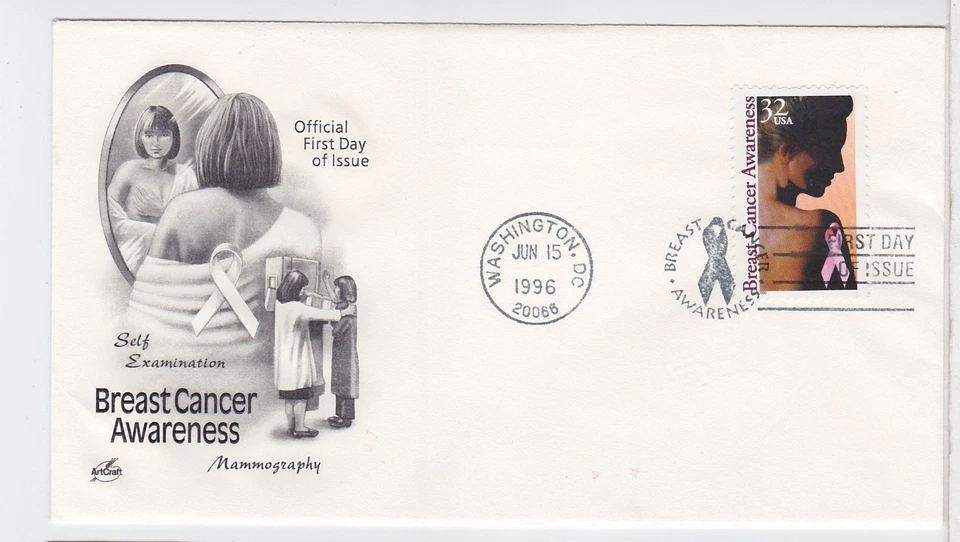 TurtlesTradingPost- Breast Cancer Awareness 1996 FDC #3081 Artcraft Cachet - Image 1 of 1