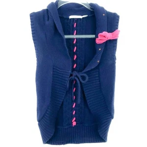 Deux par deux Girls Navy Pink Cardigan Sweater Size 10 Girls Angora Blend - Picture 1 of 6