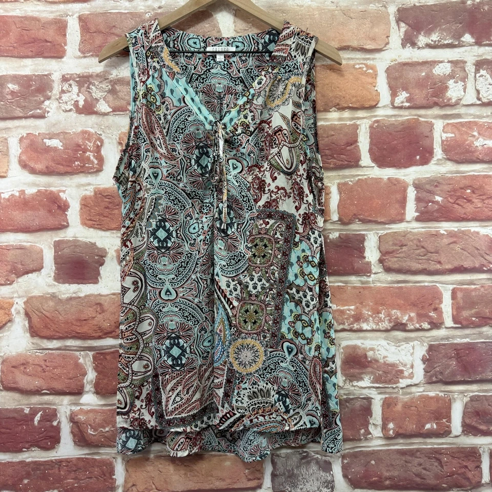 Camisa Top Spense Para Mujer Grande Multicolor Boho Floral Informal Popover Cuello Atado Foto 1 de 4