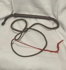 Vintage Braided Painted Leather 7 foot Bull whip Brown Red tip Pakastan - Picture 1 of 7