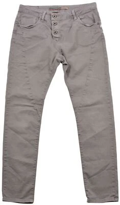 Pantalones ajustados Please Regular para mujer talla mediana gris claro botón tiro medio Foto 1 de 4