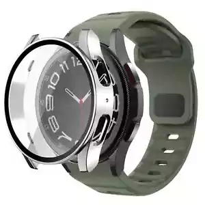 PC Glass Case+Silicone Band Strap For Samsung Galaxy Watch 7 6 5 4 FE 40mm 44mm - Picture 1 of 30