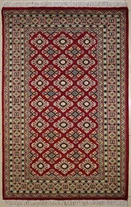 Rugstc 4x6 Bokhara Jaldar Red Area Rug, Hand-Knotted,Geometric with Silk/Wool - Picture 1 of 5