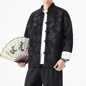Mens Chinese Retro Tang Coat Cotton-padded Thick corduroy Jacquard Casual Jacket - Picture 1 of 27