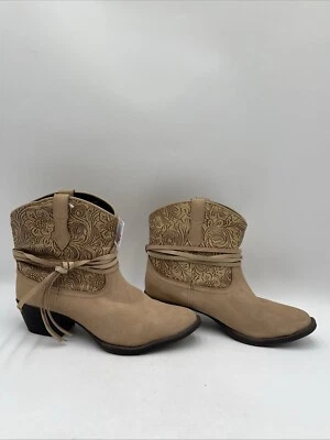 Dingo VALERIE Taupe Floral Tooled Knotted Pull On Western Boots Women’s 7.5 M - Image 1 of 4