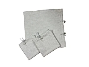 SDH Fine Linens $1000+ Set 3 Shams Pillowcases Woven Cotton Linen Beige Ties - Picture 1 of 7