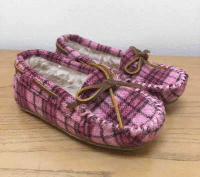 MINNETONKA Pink Plaid CASSIE 4905 Moccasins Girls Size 9 - Image 1 of 4