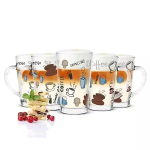 6 Latte Macchiato Gläser 300ml Kaffeegläser Teeglas mit buntem Kaffee-Aufdruck - Bild 1 von 7