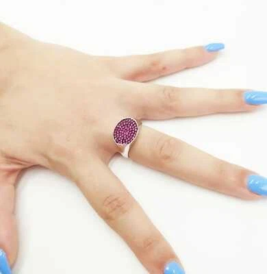 OVALE CON ZIRCONI ROSSO IN ARGENTO 925 RODIATO IN ORO BIANCO 18KT - Immagine 1 di 3