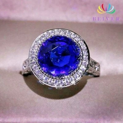 Anillo; Oro Blanco 14k Relleno Cristal Azul REAL Plata de Ley 925 Talla 7.5 NUEVO  Foto 1 de 4