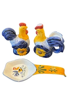 Avon Sunflower Hen & Rooster Creamer Sugar Bowl & Spoon Rest Vintage Cottagecore - Picture 1 of 10