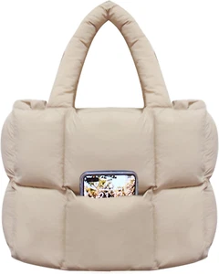 Lightweight Women’s Large Puffer Tote Bag - Handmade Nylon Shoulder Handbag - Picture 1 of 16