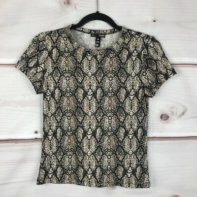 Aqua Top женщин средний черный бежевый змеиной кожи укороченный футболка с коротким рукавом ворота - Изображение 1 из 4