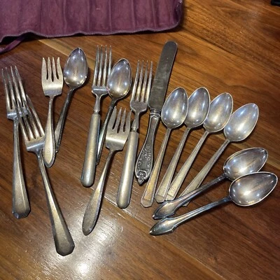 Joyería artesanal cubiertos plateados tienen grabado en el mango 15 piezas TM001 Foto 1 de 4