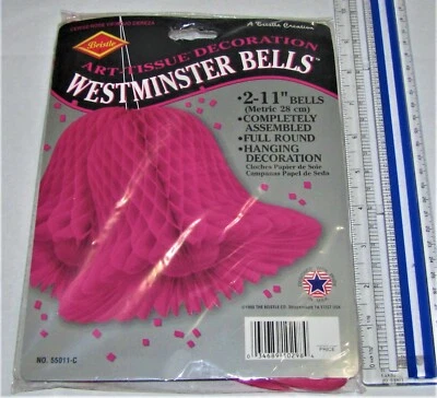11" Westminster Bells, Cerise Bells 2/pk, #55011c, Tissue Honeycomb Bells - Image 1 of 4