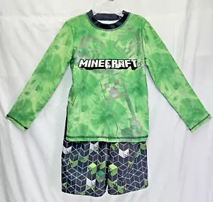 Minecraft Boys 2-Piece Long Sleeve Rash Guard & Swim Short Set Green & Black 5/6 - Picture 1 of 12