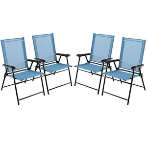 Set of 4 Patio Folding Chairs Outdoor Portable Pack Lawn Chairs w/ Armrests Blue - Picture 1 of 10