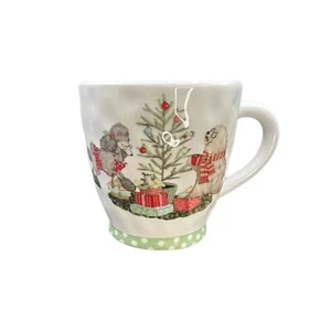 Ironstone for Pier 1 Christmas Morning Pups Textured 12 Oz Mug Cup - Picture 1 of 11