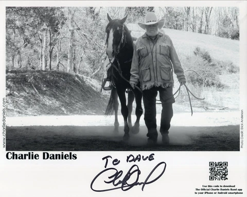 CHARLIE DANIELS HAND SIGNED 8x10 PHOTO+COA          MUSIC LEGEND        TO DAVE Cover