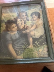 Vintage Lithograph Art Print 3 Girls Helping One Looking At Foot. - Picture 1 of 3