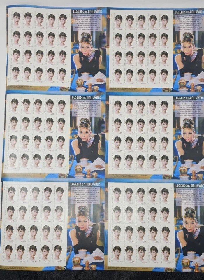 2003 Audrey Hepburn Legend of Hollywood Sc 3786 full MNH 37c Poster Size 6 Set - Image 1 of 4