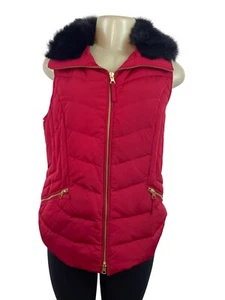 Talbots Red Puffer Vest With Faux Fur Collar & Gold Zipper Details Size S - New - Picture 1 of 8