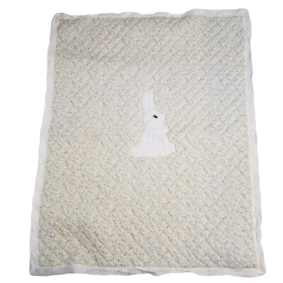 Quilted Baby Blanket Handmade Multi-colored Floral 1985 Vintage 46 x 36 Inches - Image 1 of 4