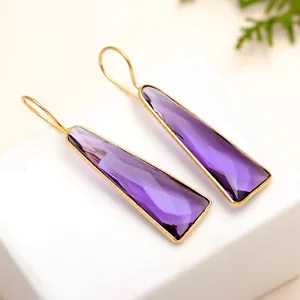 Purple Amethyst Gemstone Earring 925 Sterling Silver Jewelry Gift For Her - Picture 1 of 6