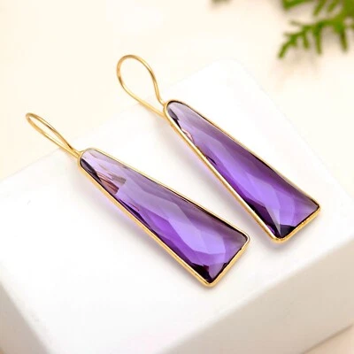 Purple Amethyst Gemstone Earring 925 Sterling Silver Jewelry Gift For Her - Image 1 of 4