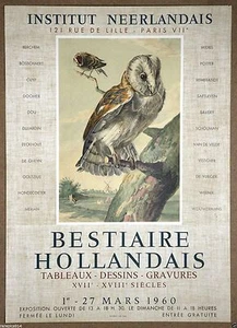 Litografía de piedra Mourlot 1960 búho Aert Schouman bestiario holandés vintage - Imagen 1 de 1