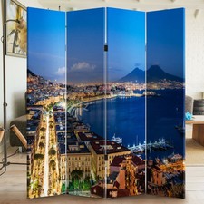 Paravento Separe 4 Pannelli Stampa Fronte Retro Napoli Notte Divisorio 180x160cm