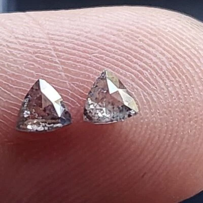 4.00mm Trillion Cut Clear Gray Salt & Pepper Faceted Rose Cut Diamond 2Pcs Pair - Image 1 of 4