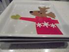 3 Crate & Barrel square Skiing Reindeer square appetizer plates near-mint condtn