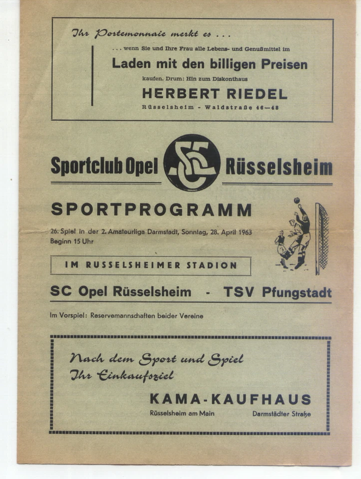 1962/63 SC Opel 06 Rüsselsheim - TSV Pfungstadt, 28.04.1963 - Bild 1 von 1