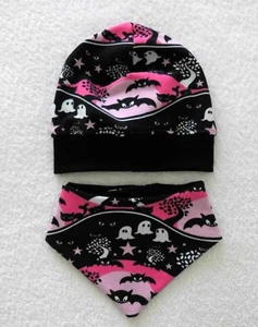 Handmade ♥ Mütze Beanie ♥ Halstuch ♥ 2 Tlg.Set ♥  Spooky Night  ♥ Schwarz - Bild 1 von 1