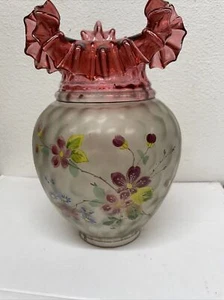 Vintage Fenton Pink Painted BIRDS& Flowers by Dowler Umbrella Lamp Shade Only - Picture 1 of 5