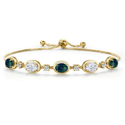 Chapado en Oro Amarillo 18K Plata Simulado Ópalo Verde y Moissanita Blanca Foto 1 de 4