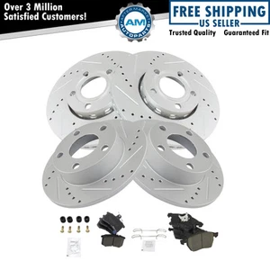 Front & Rear Ceramic Brake Pad & Performance Drilled Slotted Rotor Kit - Picture 1 of 10